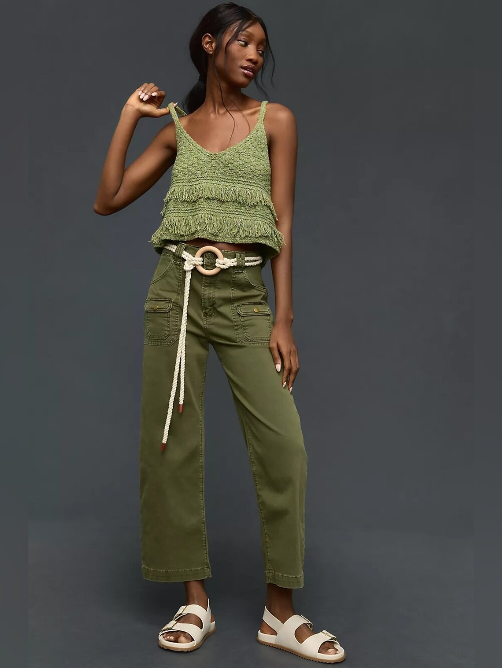Frame Denim Olive Green Cargo Wide-Leg Pants